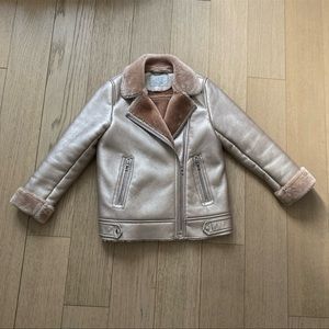 Zara girls Faux Sherling Leather summer pink jacket Size 8, 128cm
